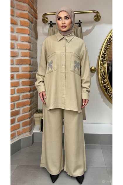 Linen Double Suit with Embroidery Detailing