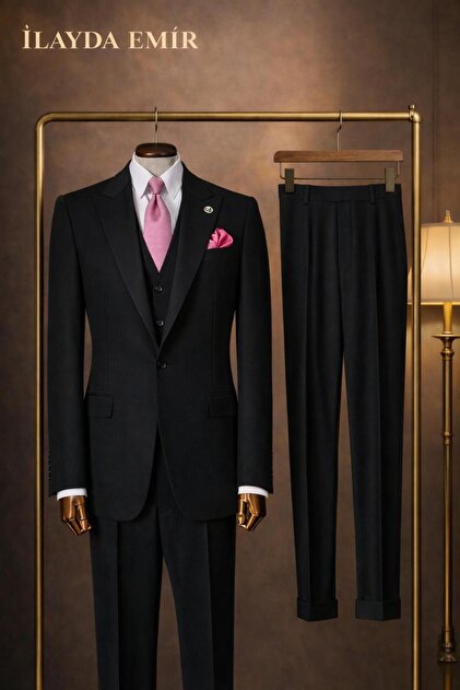 Kirlangiç Collar, Blazer, Single Button, 6 Drop, Slim Fit, Men's Suit, Black