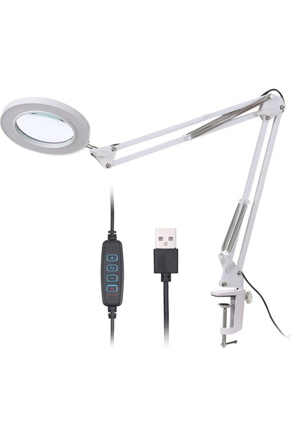 Ayarlanabilir Kollu 3 Renk Işıklı - 10X Büyüteçli LED Masa Lambası - Profesyonel Çalışma Lambası