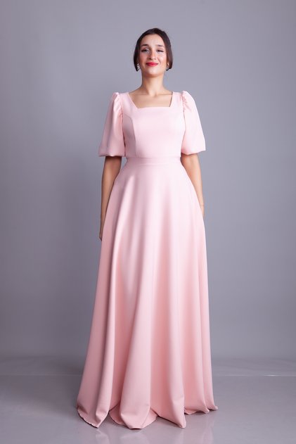 Powder Balloon Sleeve Square Neck Maxi Dress