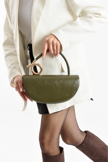 Bend Chain Strap Oval Handle Detail Baguette Women's Crossbody Bag