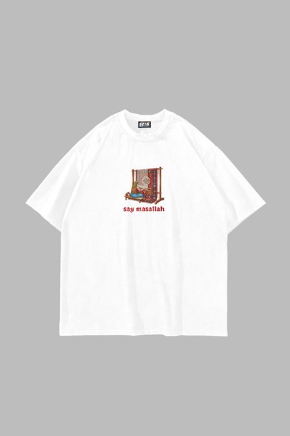 Say Masallah Printed Oversized Unisex White Tshirt