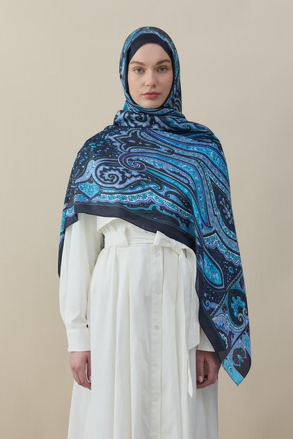 Etro Pattern Silk Voile Shawl S Cobalt Blue