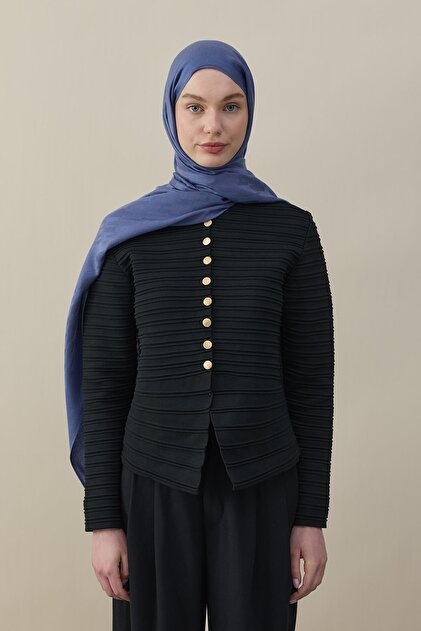 H Pattern Cashmere Silk Shawl Indigo