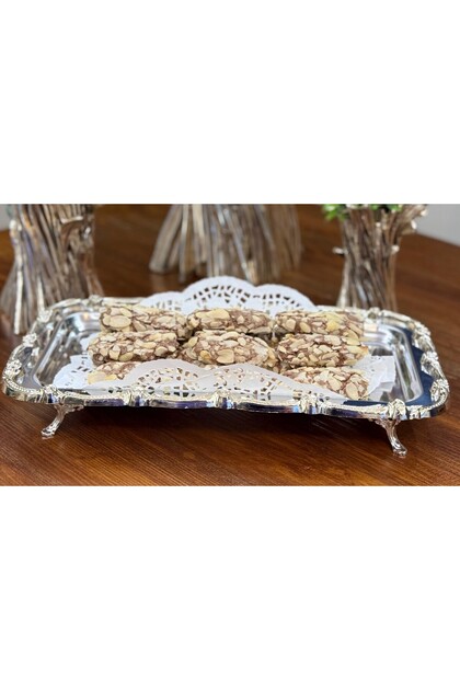 Single-Leg Serving Tray & Baton Cake & Pastry Service Steel Tray Cast Full Silver 32 cm