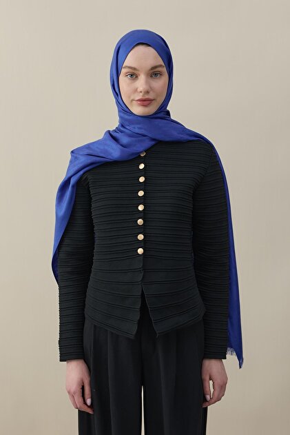 H Pattern Cashmere Silk Shawl S Cobalt Blue