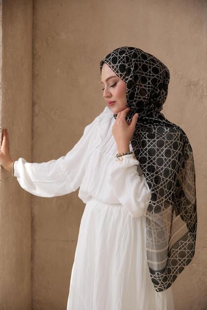 Striped Wool Silk Organza Shawl Black
