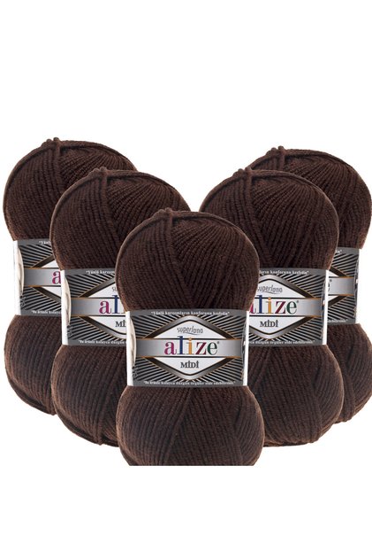 5 Pieces of Midi Super Lana Midi Medium Thick Wool Yarn 100 Gr. 170 Mt 26 Coffee