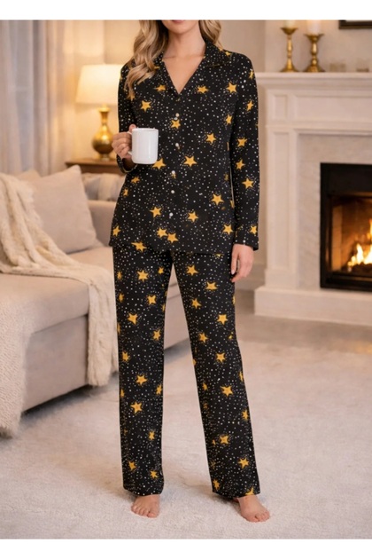 Patterned Suede Fabric Pajama Set