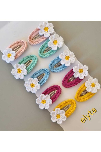 Girl's Hair Clip Hand Knitted Handmade Set of 10 Snap Clips – Hair Accessory