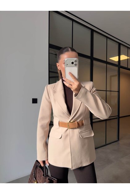Belted Blazer Jacket Stone