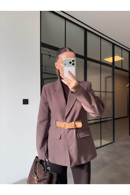 Belted Blazer Jacket Brown