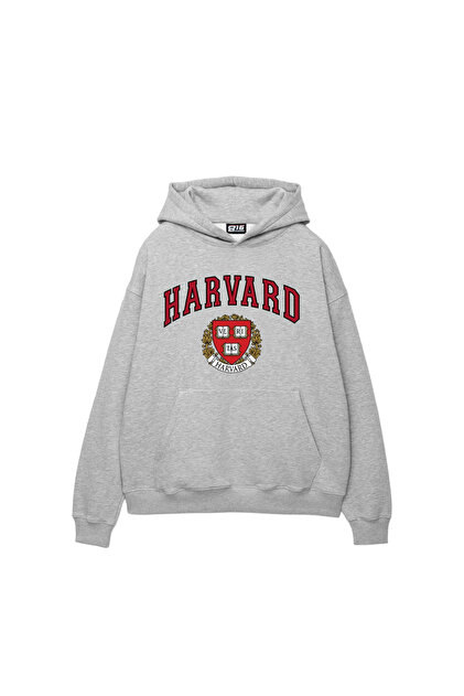 Harvard Printed Oversized Unisex Light Gray Hoodie