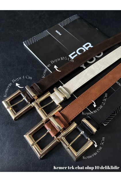 4-Piece Gold Square Buckle Bridge Belt for Women, Trouser Belt, Jacket Belt, Dress Belt