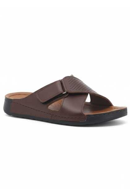 Enova Men's Faux Leather Orthopedic Comfortable Sole Adjustable Velcro Stitched Stylish Home and Outdoor Slippers