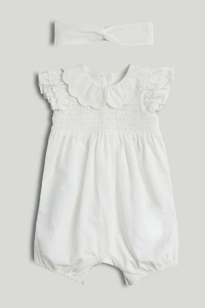 My First White Romper and Headband Outfit