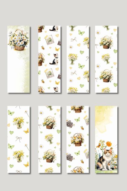 Set de 8 semne de carte cadou cu design cu margarete și flori sălbatice