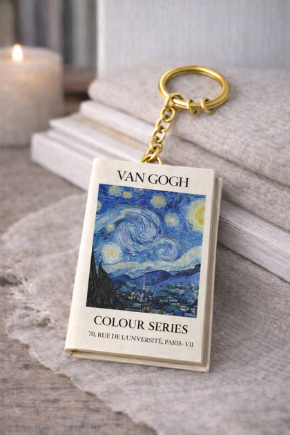 Sanat Temalı Mini Defter Anahtarlık – Van Gogh (Starry Night / Yıldızlı Gece)