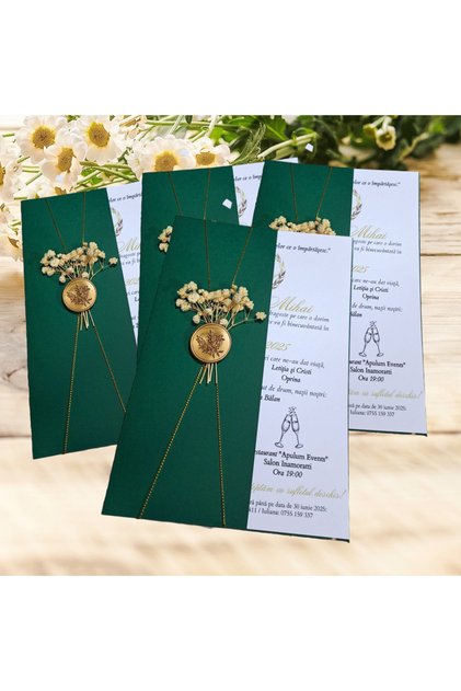 Invitatie nunta sau botez eleganta verde padure set 10 buc