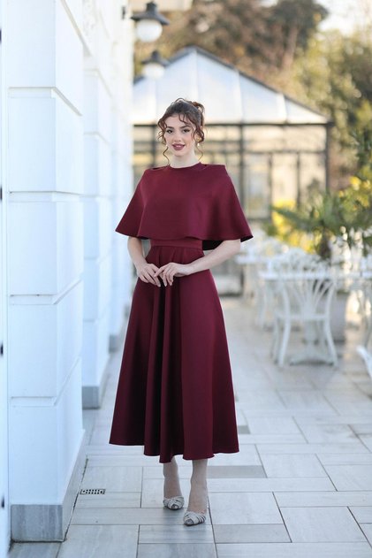 KADIN BORDO PELERİNLİ MEZUNİYET/NİŞAN ELBİSESİ