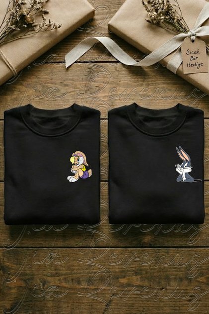 Bugs and Lola Printed Unisex Oversized Crew Neck Sweatshirt Lover Couple Combination (Set of 2)
