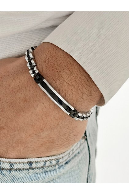 Silver and Black Steel Men's Bracelet Frj10122A-J with 2 Year Warranty Gift Packed