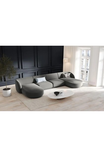 أريكة مخملية فاخرة على شكل حرف U - 350×170×170×80×85 سم - رمادي