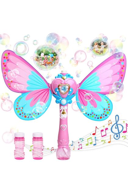 Butterfly Magic Wand Bubble Maker for Kids Musical Magic Fairy Machine Flashing Lights Water Bubbles