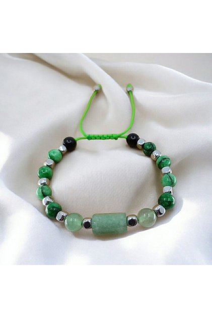 6 mm Ceyt and Cylinder Aventurine Stone Knitted Macrame Bracelet with Hematite Stone