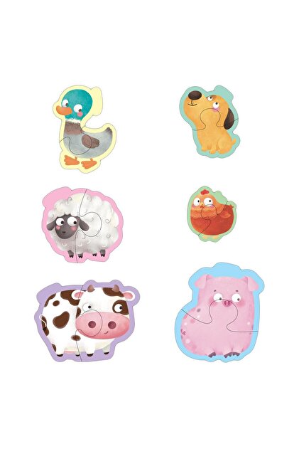Puzzle cu 6 Animale de la Ferma pentru Bebelusi (12 piese)