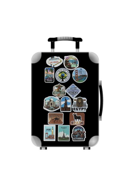 Autocolante Valiza cu Model Orase din Lume 14x21.5cm - 15buc