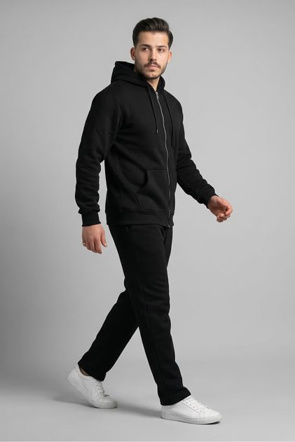 Men's Hooded Full Zip 3-Thread Sweatshirt - Winter with Fleece-Lined Layer Lining