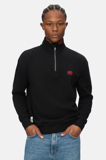 Cypress Black Mock Neck Half Zipper Embroidered Loose Fit Sweatshirt