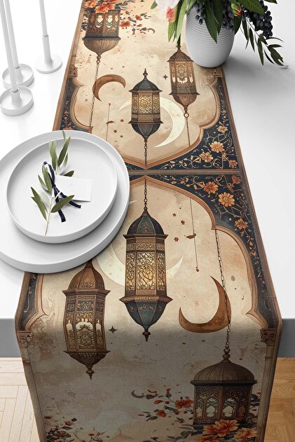 Ramadan Otto Patterned Suede Woven Table Runner 140*40 cm - Ramadan Kareem