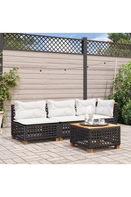 Garden Sofa with Cushions 3-Seater Black Poly Rattan