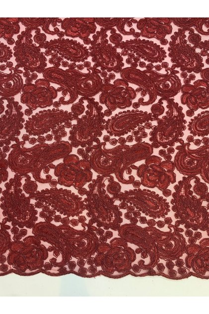 Burgundy Cordone Lace Fabric – Shawl Patterned