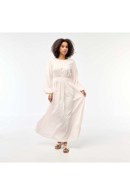 Balloon Sleeve Satin Maxi Dress PINK