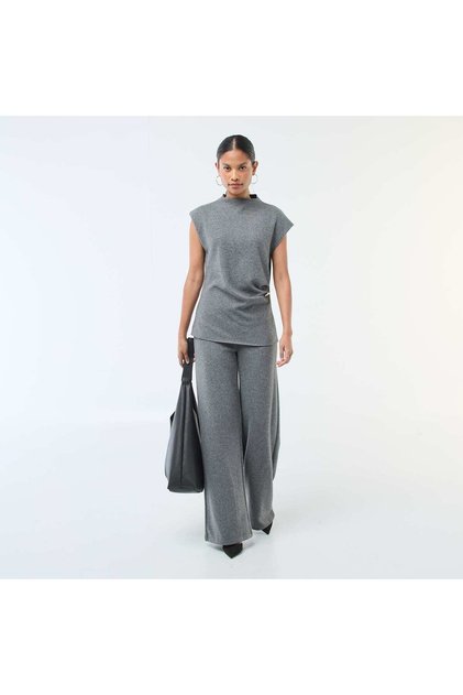 Wide Leg Lounge Knit Pants GREY