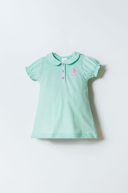 Baby Girl Polo Collar Embroidered Summer Regular Fit Green Dress Usb3027-C-V5