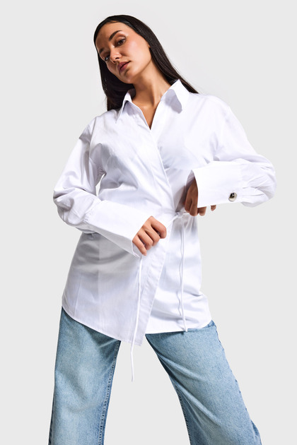 Women's White Kimona Style Tie-Up Design Shirt