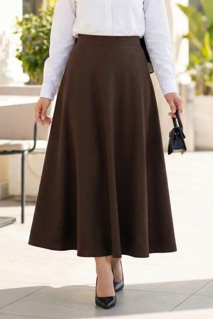 Women's Scuba Fabric Brown Flared Skirt