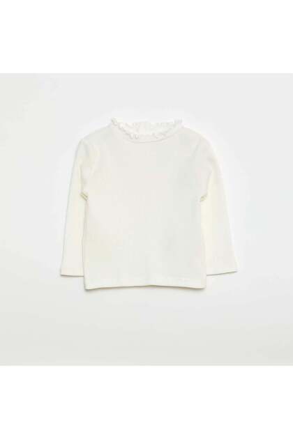 Ribbed T-shirt with Scalloped Neck WHITE