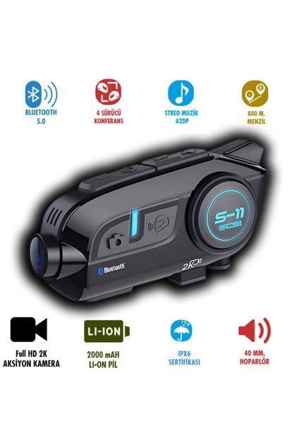 S11 MOTOSİKLET KAMERALI BLUETOOTH VE INTERCOM SETİ