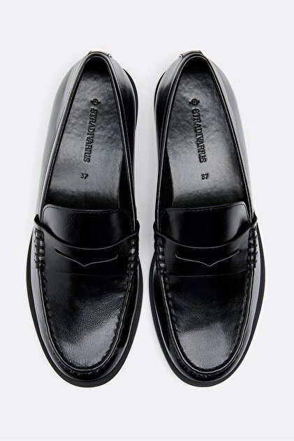 Stradivarius Black leather effect loafers- Trendyol