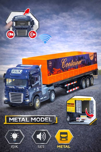 Konteyner Taşıyıcı Metal Model Kamyon – Işıklı ve Sesli, 38 cm