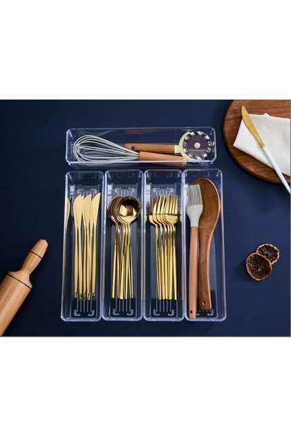 5-Piece Clear Drawer Organizer Set – Modular Kitchen Organizer & Cutlery Holder