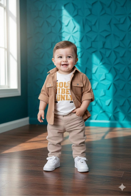 Boys' Transitional 3-Piece Outfit Set with Free Hat - Jacket, Printed T-Shirt and Pants