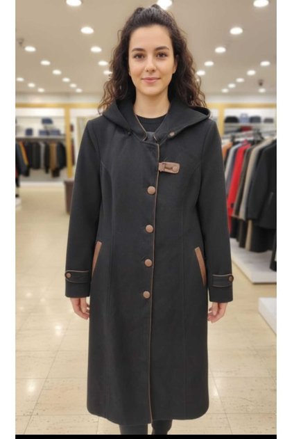 Seri̇ End Seyyar K Hooded Women's Leather Buttoned Coat with a Length of 120cm