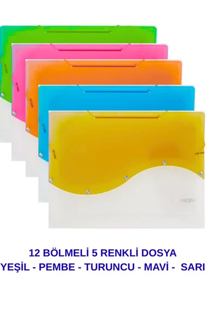 S Seri Lastikli 12 Bölmeli Dosya 5 Renk