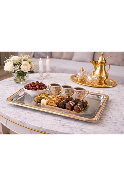 Rectangular serving tray in silver and gold, made of stainless steel | Versatile for hospitality ✨Large size (45*29)